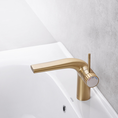 Gold Brass Hot Cold Water Basin Faucets 156mm Height For Washroom