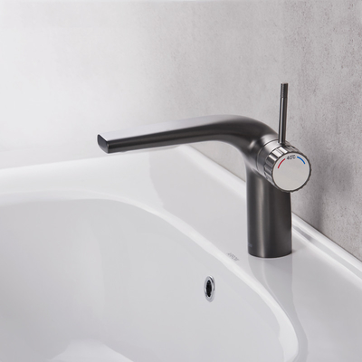 210mm Width Basin Mixer Faucet Hot Cold Water Black Brass Faucet Restroom