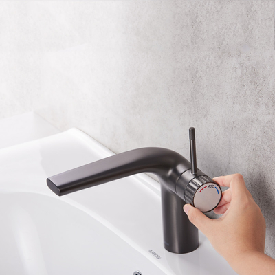 210mm Width Basin Mixer Faucet Hot Cold Water Black Brass Faucet Restroom