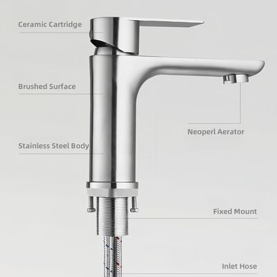 ARROW Modern Single Handle Stainless Steel Basin Mixer Faucet with Ceramic Valve and Waterfall Design for Bathroom Sink