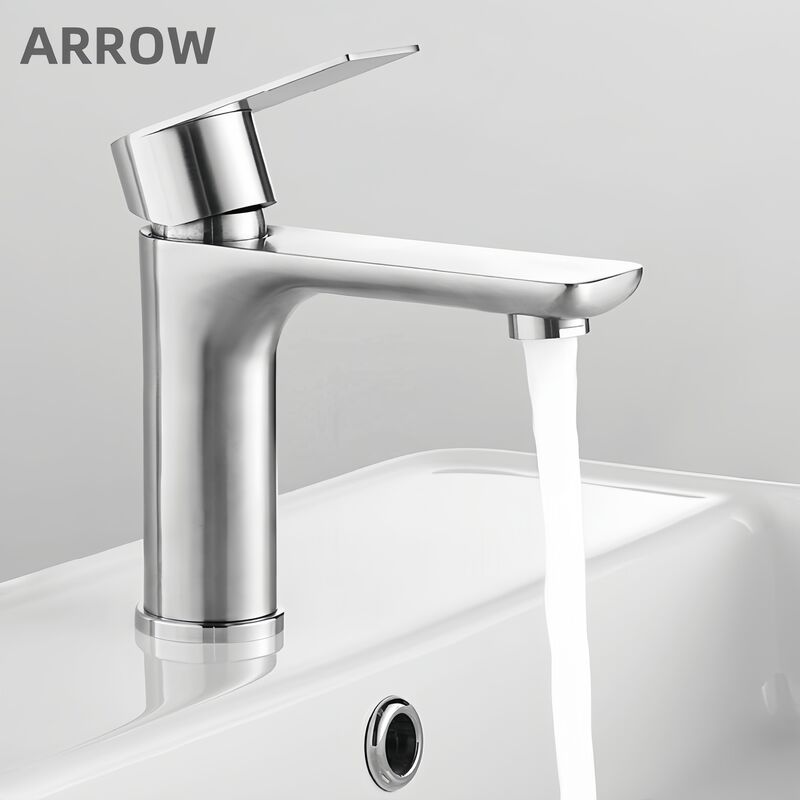 ARROW Modern Single Handle Stainless Steel Basin Mixer Faucet with Ceramic Valve and Waterfall Design for Bathroom Sink