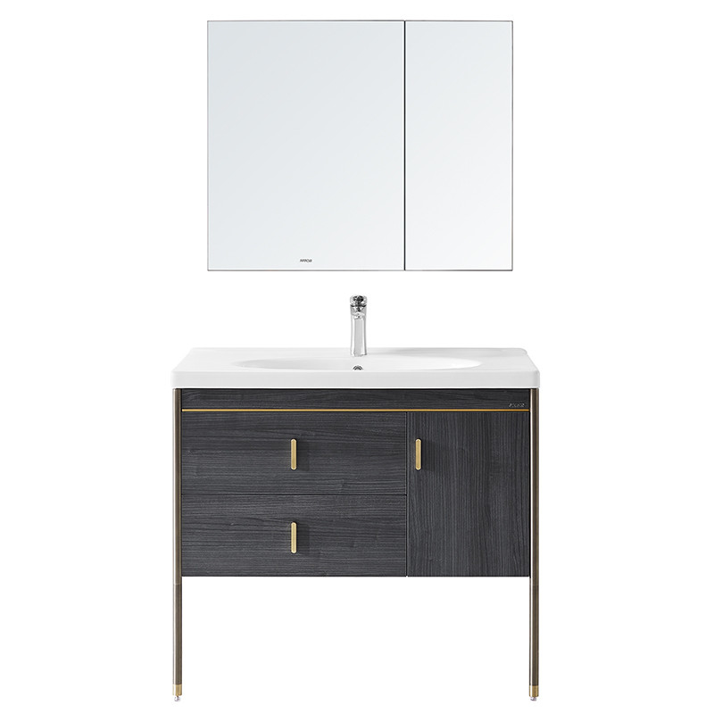 Multilayer Solid Wood Bathroom Cabinet , ARROW Basin Cabinet With Mirror